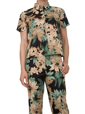 Camicia donna Emme Marella in fantasia nera tessuto popeline stretch in DONNA