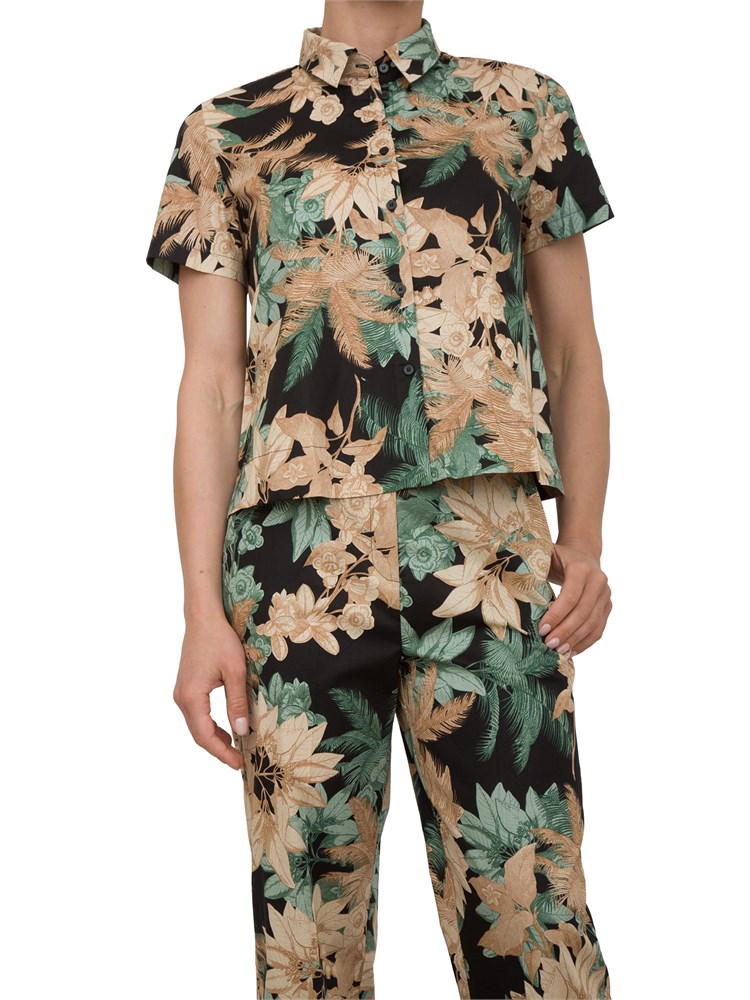 Camicia donna Emme Marella in fantasia nera tessuto popeline stretch