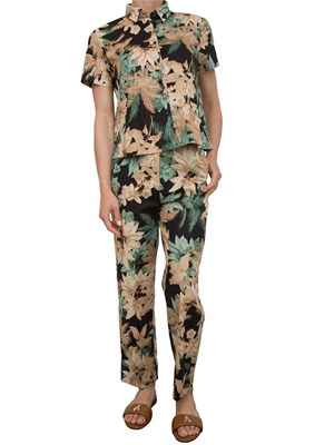 Camicia donna Emme Marella in fantasia nera tessuto popeline stretch in DONNA