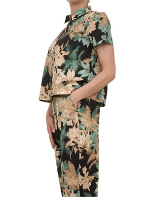 Camicia donna Emme Marella in fantasia nera tessuto popeline stretch in DONNA