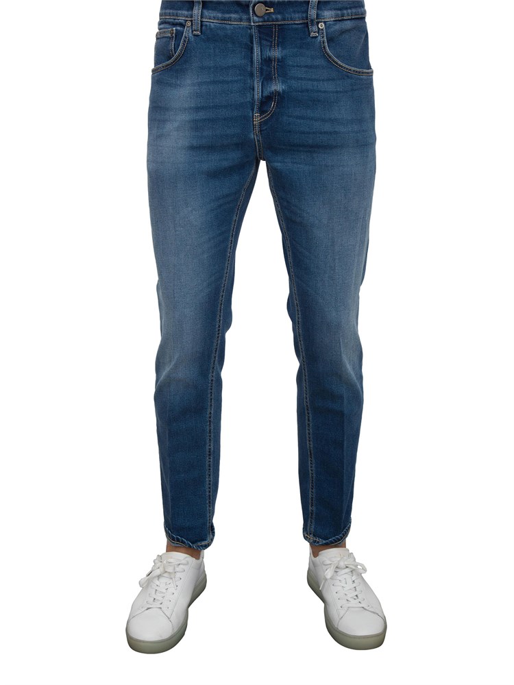 Jeans uomo PT Torino in ocean blue denim stretch con schiariture e baffi effetto grafico