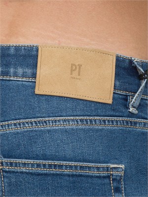 Jeans uomo PT Torino in ocean blue denim stretch con schiariture e baffi effetto grafico in UOMO