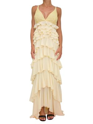 Abito lungo giallo Elisabetta Franchi in georgette con balze in DONNA