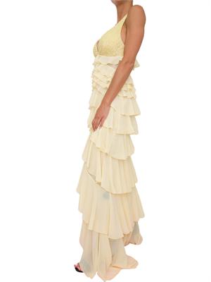 Abito lungo giallo Elisabetta Franchi in georgette con balze in DONNA