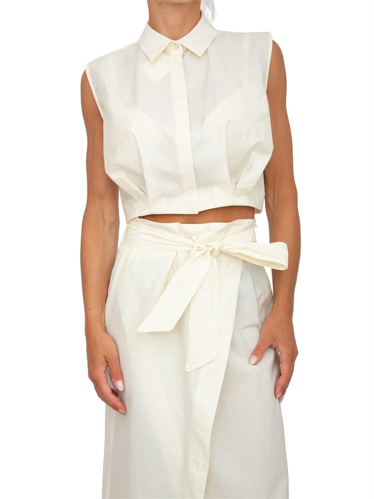 Camicia cropped avorio iBlues in tessuto tech e taglio elegante