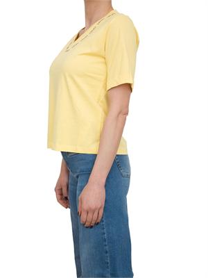 T-shirt gialla Liu Jo scollo a V con logo e strass in DONNA