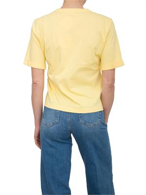 T-shirt gialla Liu Jo scollo a V con logo e strass in DONNA