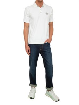 Jeans uomo Emporio Armani stright fit in denim blu con impunture a contrasto in UOMO