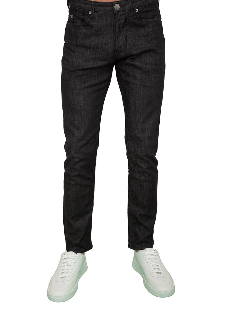 Jeans uomo slim fit Emporio Armani in denim nero effetto used