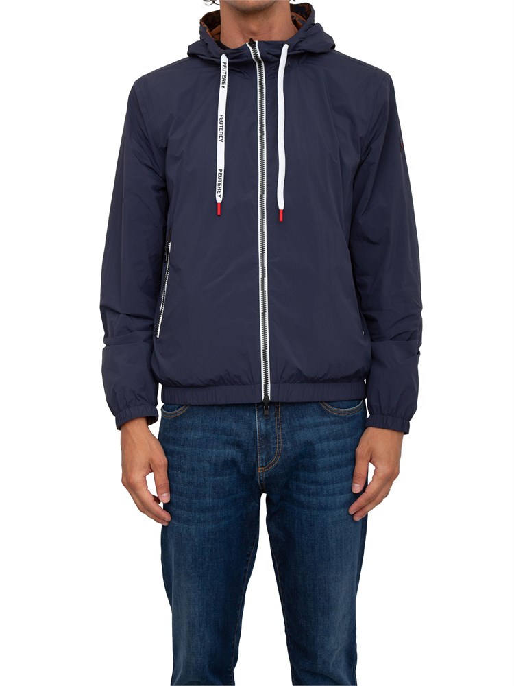Giubbino blu Peuterey idrorepellente e double face con cappuccio e inserti a contrasto