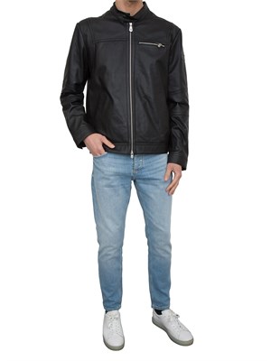 Giubbino pelle nero Peuterey modello biker in UOMO