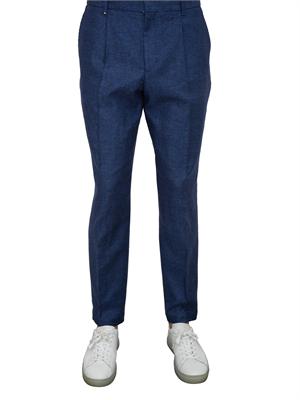 Pantaloni formali Boss in tessuto elasticizzato con micromotivo blu in UOMO