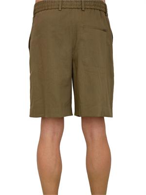 Bermuda Boss uomo in misto lino verde con coulisse in vita in UOMO