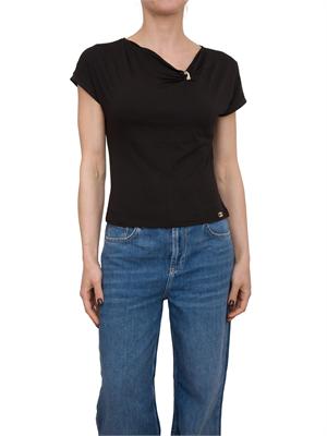 T-shirt nera Liu Jo in jersey di cotone con gioiello in DONNA