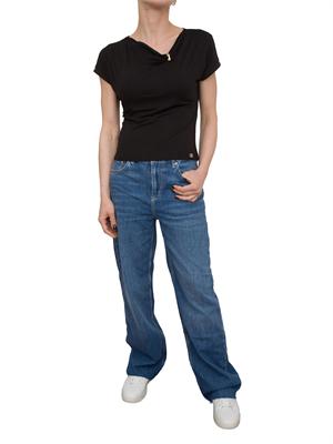 T-shirt nera Liu Jo in jersey di cotone con gioiello in DONNA