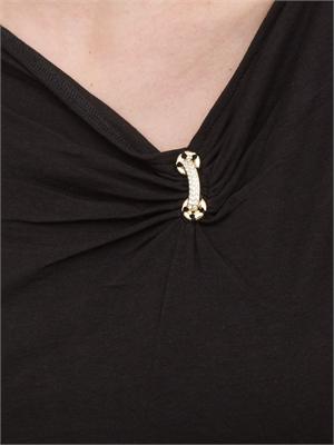 T-shirt nera Liu Jo in jersey di cotone con gioiello in DONNA