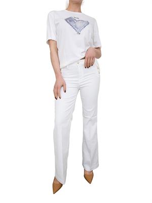 Pantaloni blu Liu Jo modello bottom up flare con bottoni gioiello in DONNA