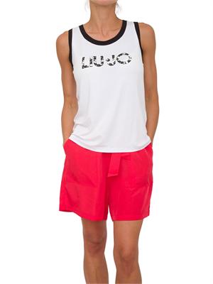 Top bianco a costine Liu Jo donna con logo con perle applicate e bordi a contrasto in DONNA