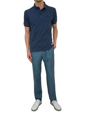 Polo Etro in cotone blu con Pegaso ricamato tono su tono in UOMO