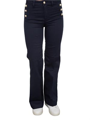 Pantaloni blu Liu Jo modello bottom up flare con bottoni gioiello in DONNA