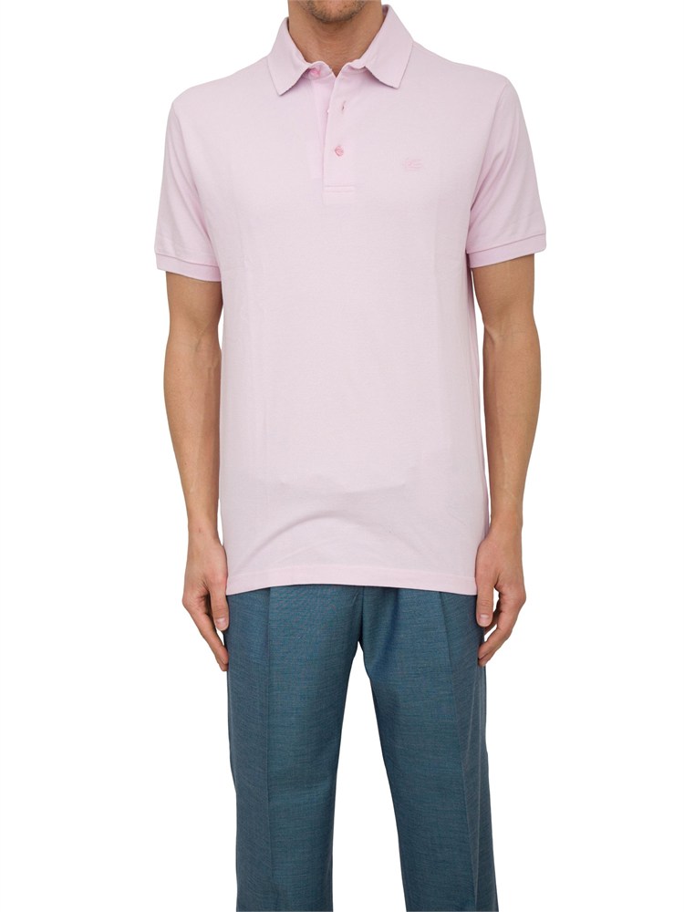 Polo Etro in cotone rosa con Pegaso ricamato tono su tono