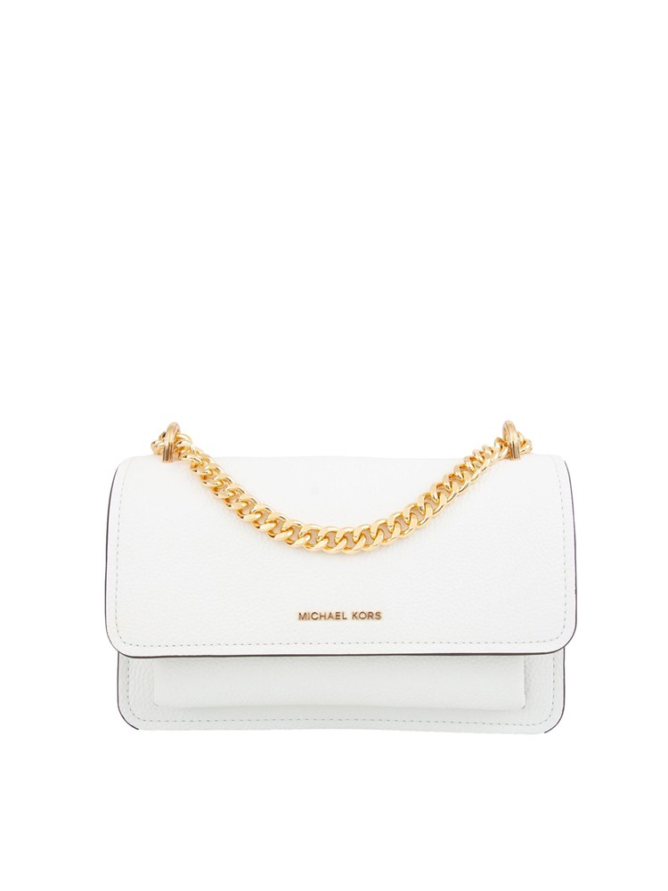 Borsa a spalla Michael Michael Kors modello Claire in pelle martellata bianca