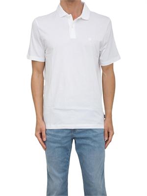 Polo Boss in cotone bianco con stampa logo a rilievo in UOMO
