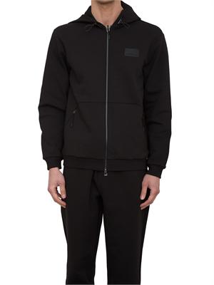 EA7 EMPORIO ARMANI Felpa con cappuccio EA7 in interlock di misto cotone nero in UOMO