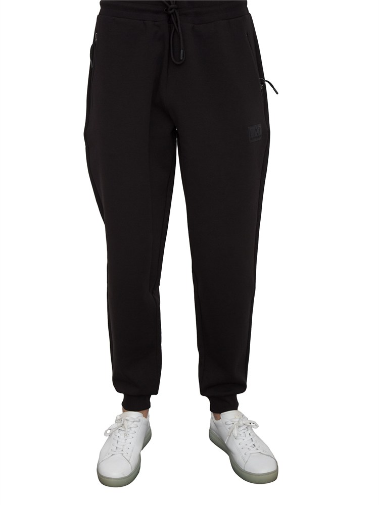 EA7 EMPORIO ARMANI Pantalone EA7 in interlock di misto cotone nero