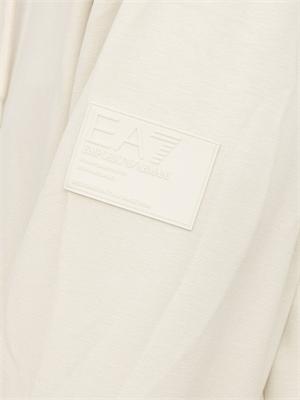 EA7 EMPORIO ARMANI Felpa con cappuccio EA7 Core Identity Unisex in misto viscosa stretch avorio in UOMO
