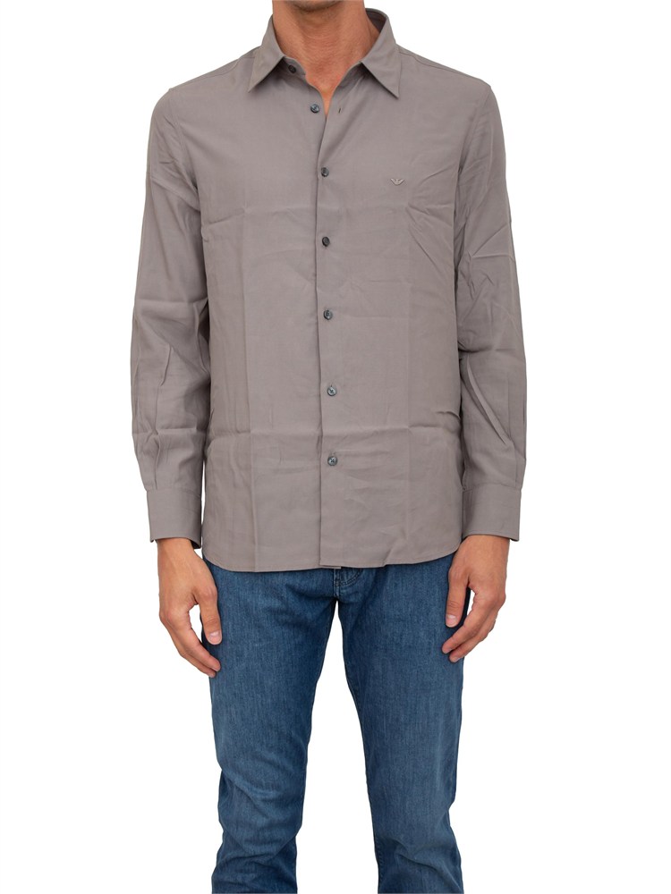 Camicia uomo Emporio Armani in misto cotone e lyocell grigio