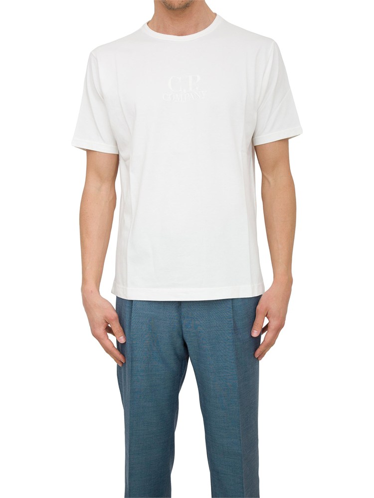 T-shirt bianca girocollo C.P. Company in cotone con logo ricamato