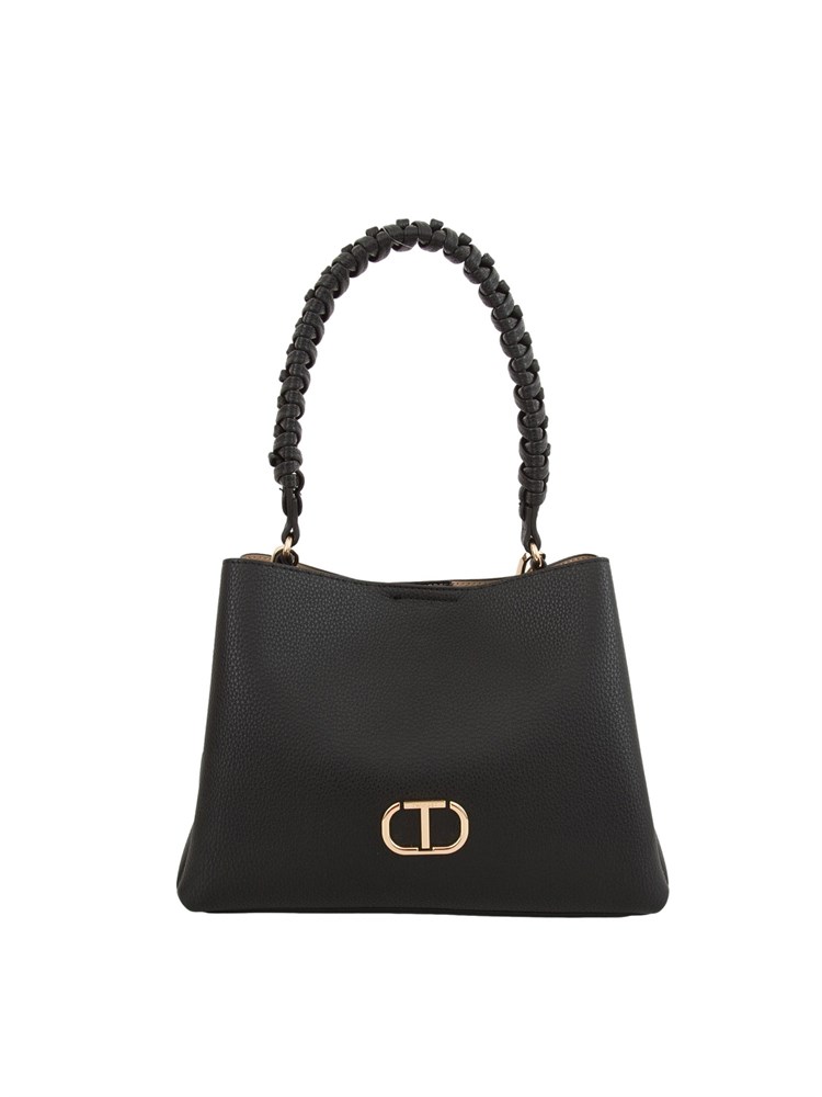 TWIN-SET Borsa a spalla nera Twinset manico intrecciato