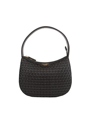 TWIN-SET Borsa hobo nera Twinset lavorazione intrecciata in DONNA