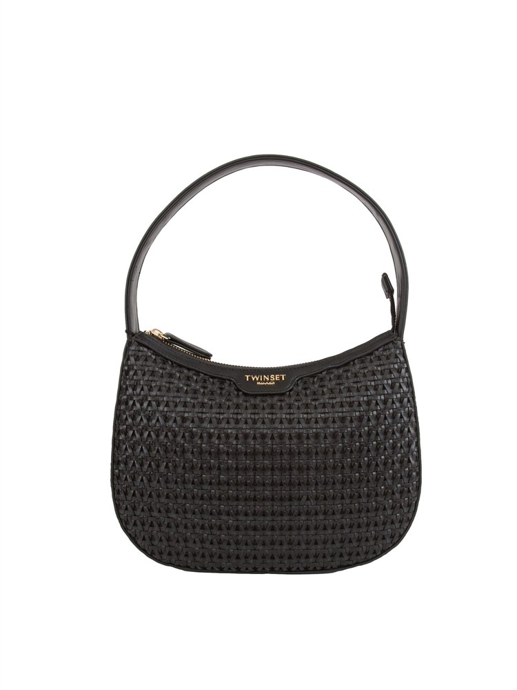 TWIN-SET Borsa hobo nera Twinset lavorazione intrecciata