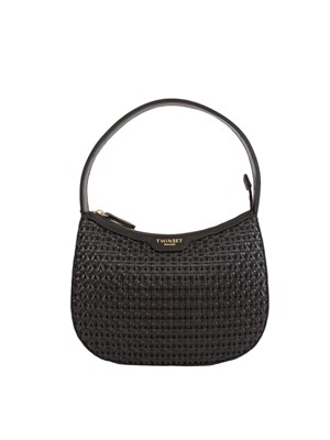 TWIN-SET Borsa hobo nera Twinset lavorazione intrecciata in DONNA