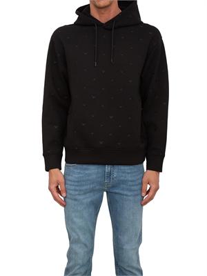 Felpa uomo Emporio Armani in jersey nero con ricamo logo micro aquile all-over in UOMO