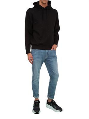 Felpa uomo Emporio Armani in jersey nero con ricamo logo micro aquile all-over in UOMO