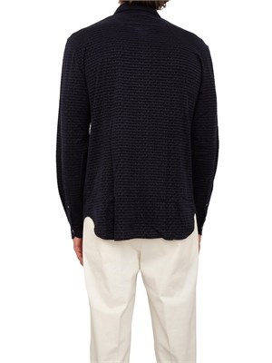 Camicia uomo Emporio Armani in cotone e lyocell blu con logo lettering flock all over in UOMO