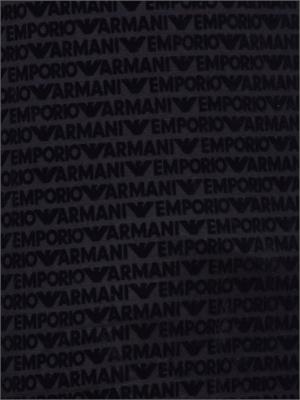 Camicia uomo Emporio Armani in cotone e lyocell blu con logo lettering flock all over in UOMO
