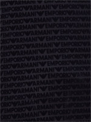 Camicia uomo Emporio Armani in cotone e lyocell blu con logo lettering flock all over in UOMO