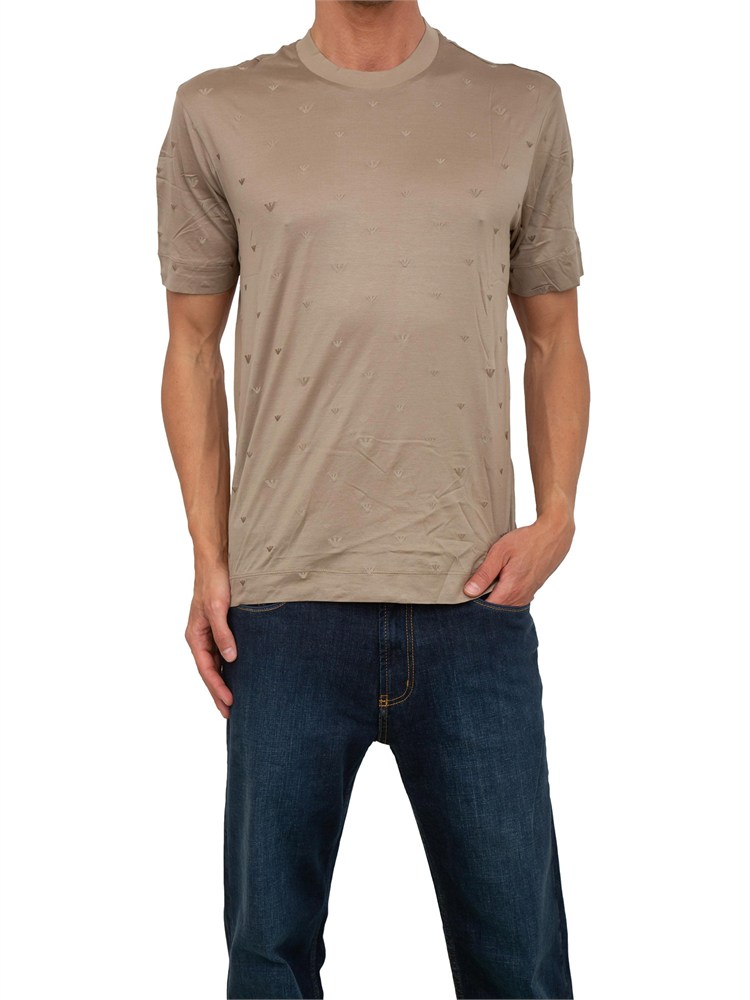 T-shirt uomo Emporio Armani in cotone tortora con logo aquila all-over