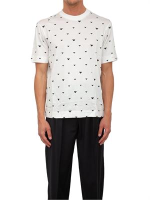 T-shirt uomo Emporio Armani in cotone avorio con logo aquila all-over in UOMO