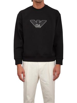 Felpa uomo Emporio Armani in double jersey nero con ricamo logo in UOMO