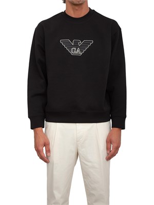 Felpa uomo Emporio Armani in double jersey nero con ricamo logo in UOMO