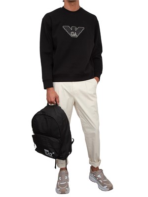 Felpa uomo Emporio Armani in double jersey nero con ricamo logo in UOMO
