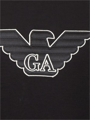 Felpa uomo Emporio Armani in double jersey nero con ricamo logo in UOMO
