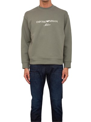 Felpa uomo Emporio Armani in double jersey verde con ricamo logo in UOMO