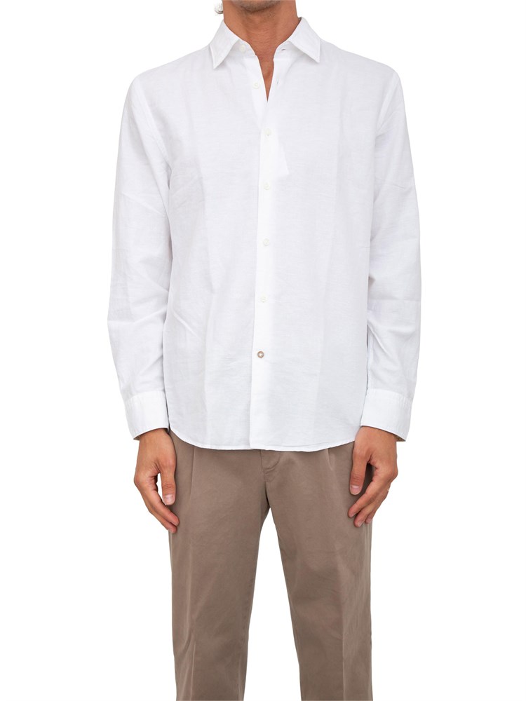 Camicia maniche lunghe Boss in misto lino e cotone bianco