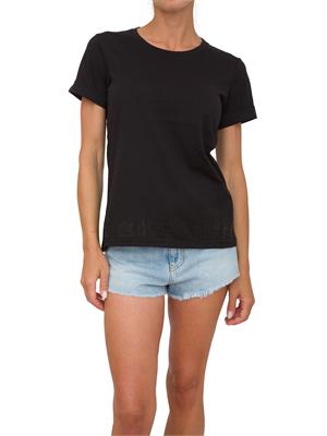 T-shirt Liu Jo donna in cotone nero con logo strass a cascata su bordo in DONNA